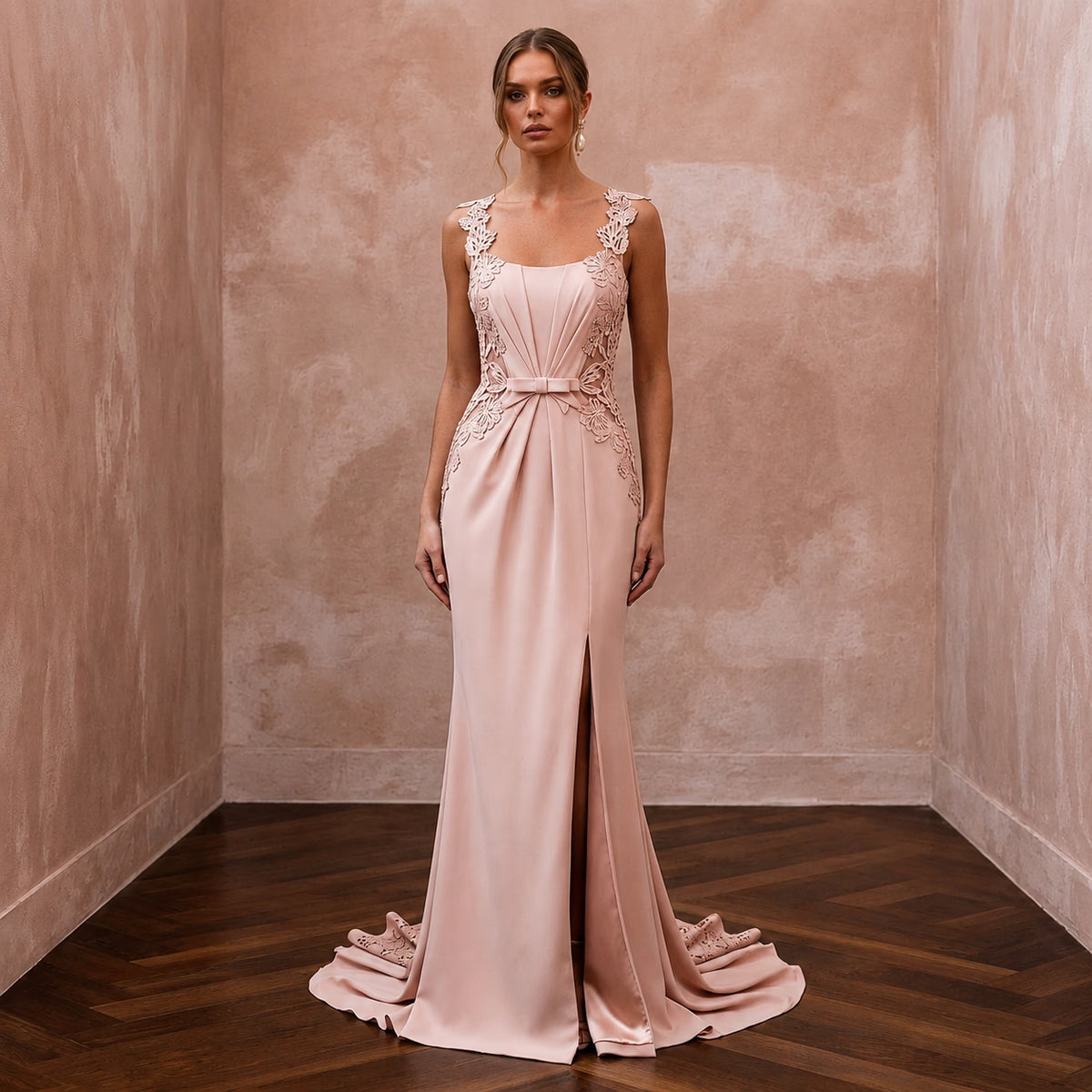 Chic Blush Stretch Crepe Sheath for Engagement Party - Apparel & Accessories > Clothing > Wedding & Bridal Party Dresses > Wedding Dresses - Mignonette Bridal