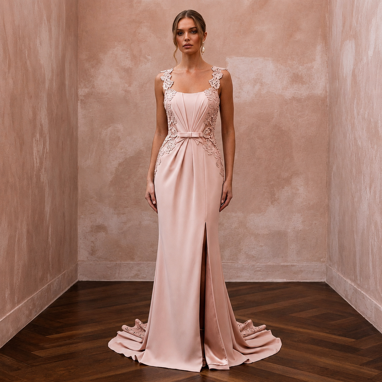 Chic Blush Stretch Crepe Sheath for Engagement Party