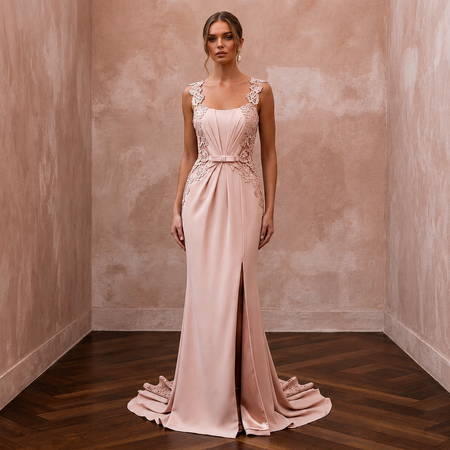 Chic Blush Stretch Crepe Sheath for Engagement Party