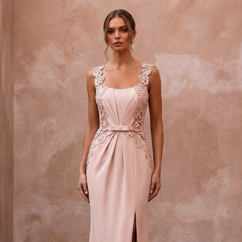 Chic Blush Stretch Crepe Sheath for Engagement Party