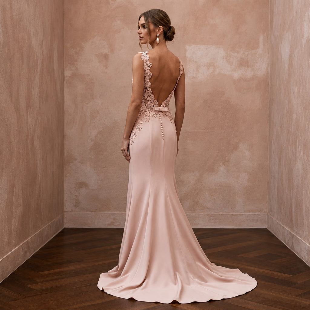 Chic Blush Stretch Crepe Sheath for Engagement Party - Apparel & Accessories > Clothing > Wedding & Bridal Party Dresses > Wedding Dresses - Mignonette Bridal