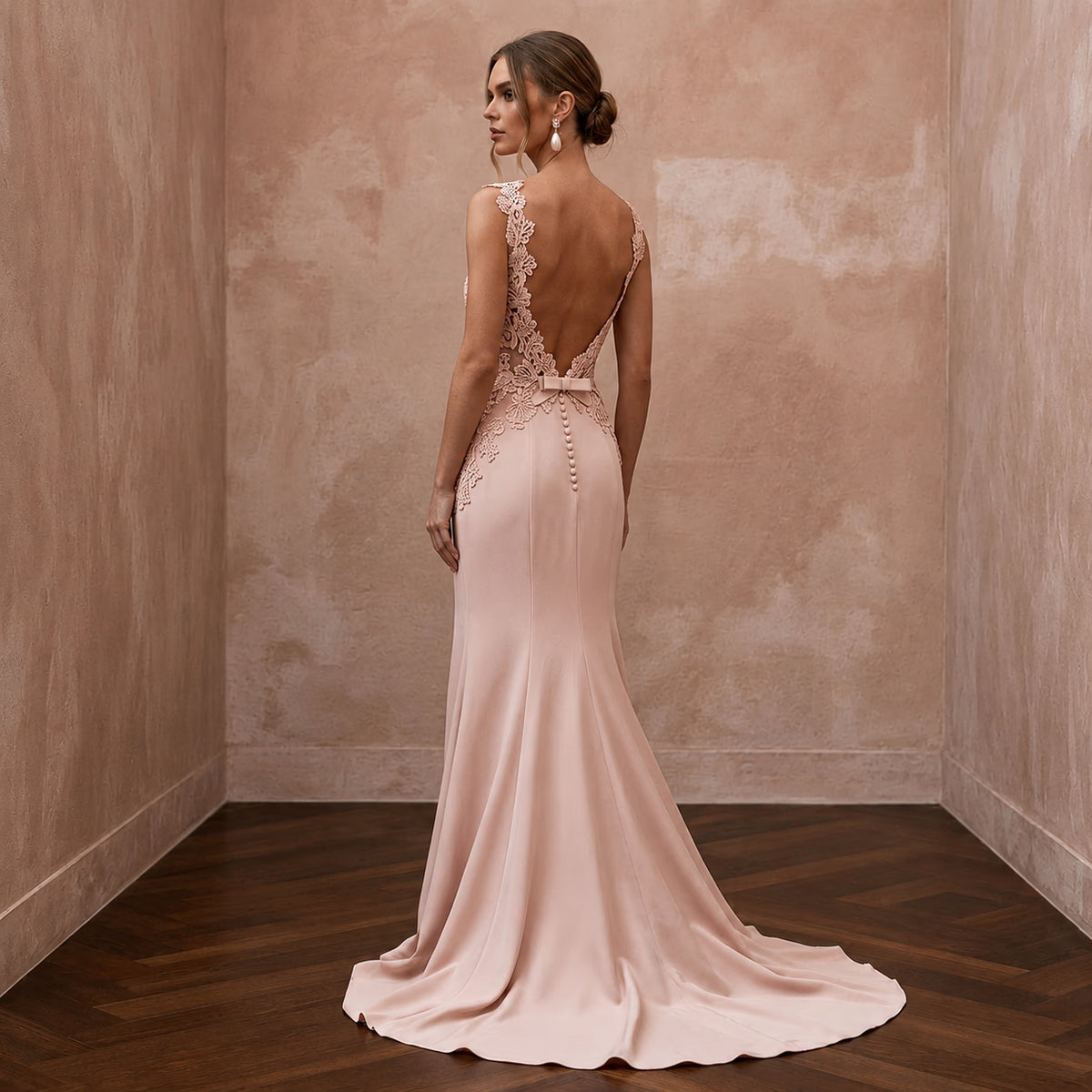 Chic Blush Stretch Crepe Sheath for Engagement Party - Apparel & Accessories > Clothing > Wedding & Bridal Party Dresses > Wedding Dresses - Mignonette Bridal