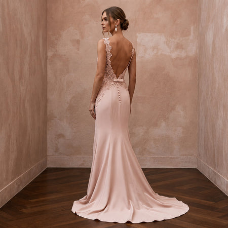 Chic Blush Stretch Crepe Sheath for Engagement Party - Apparel & Accessories > Clothing > Wedding & Bridal Party Dresses > Wedding Dresses - Mignonette Bridal