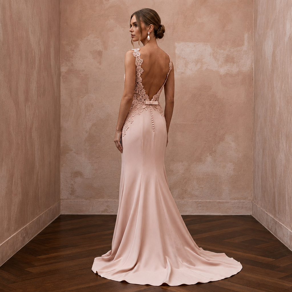 Chic Blush Stretch Crepe Sheath for Engagement Party