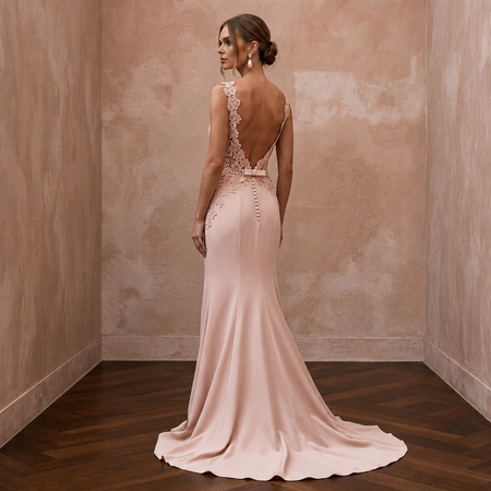 Chic Blush Stretch Crepe Sheath for Engagement Party
