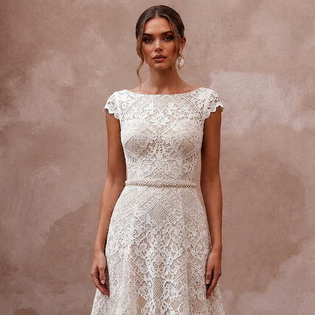 Chic Ivory Lace Fit - and - Flare Cocktail Dress for Engagement - Apparel & Accessories > Clothing > Wedding & Bridal Party Dresses > Wedding Dresses - Mignonette Bridal