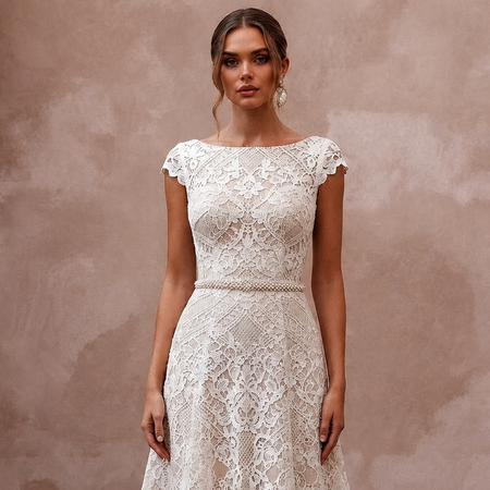 Chic Ivory Lace Fit-and-Flare Cocktail Dress for Engagement