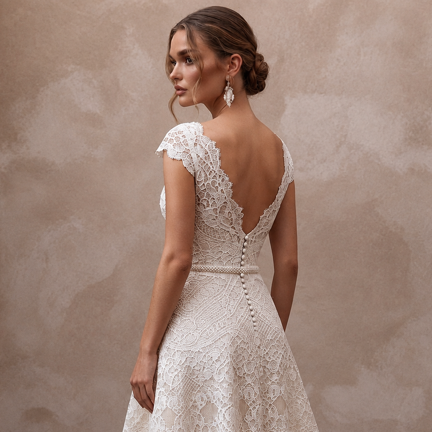 Chic Ivory Lace Fit-and-Flare Cocktail Dress for Engagement