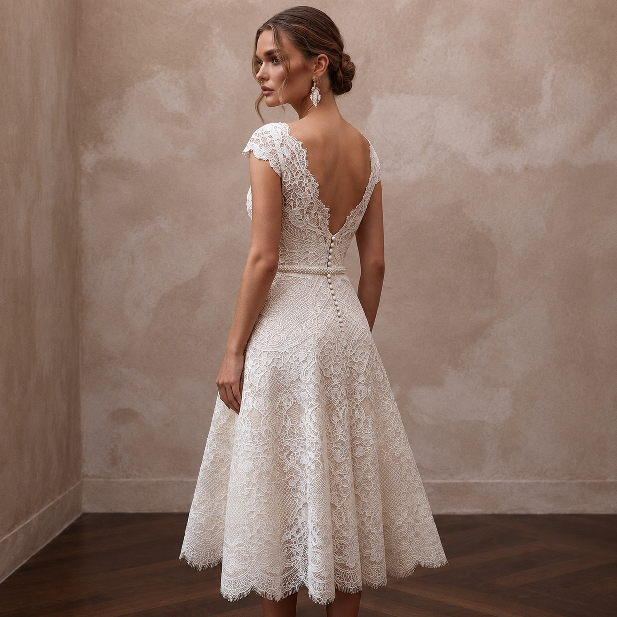 Chic Ivory Lace Fit-and-Flare Cocktail Dress for Engagement