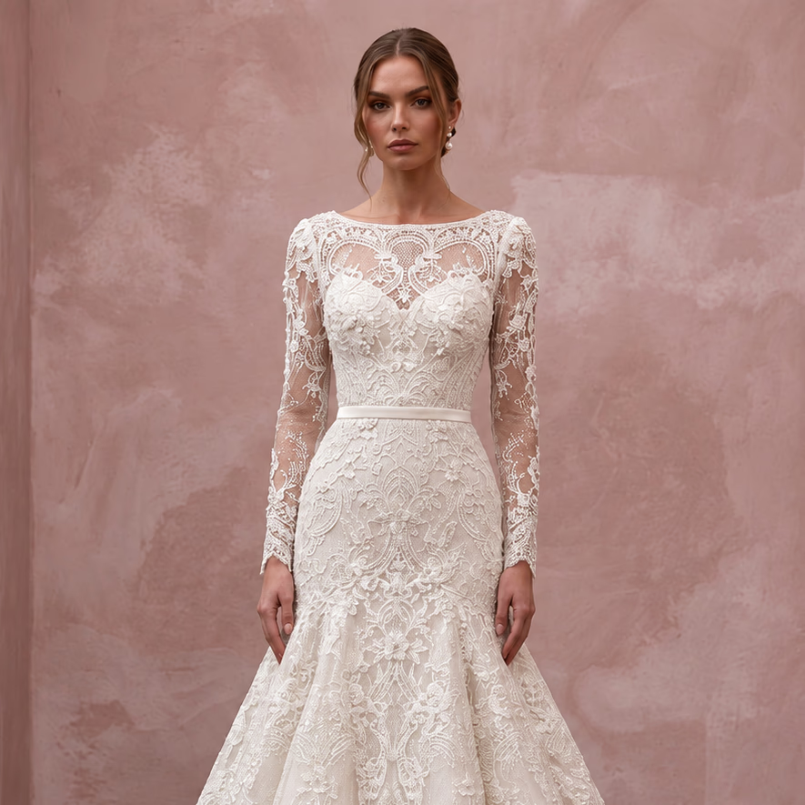Chic Ivory Lace Fit-and-Flare Cocktail Wedding Dress for Engagement