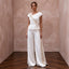 Chic Ivory Satin Bridal Wrap Top & Wide - Leg Pant Set for Engagement - Apparel & Accessories > Clothing > Wedding & Bridal Party Dresses > Wedding Dresses - Mignonette Bridal