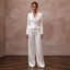 Chic Ivory Satin Wrap Top & Wide-Leg Pant for Engagement