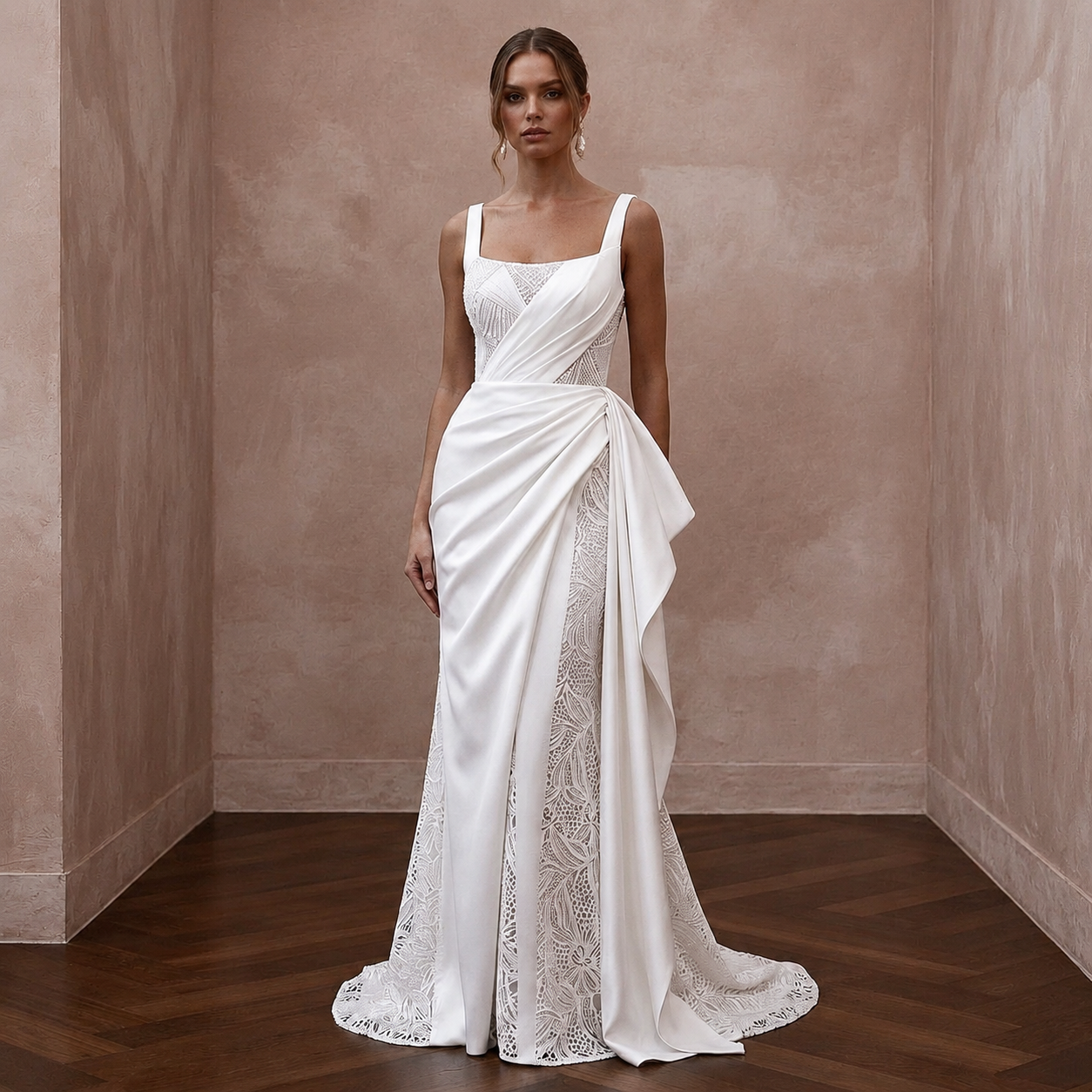Chic Wedding Dresses with Draped Satin Waistlines