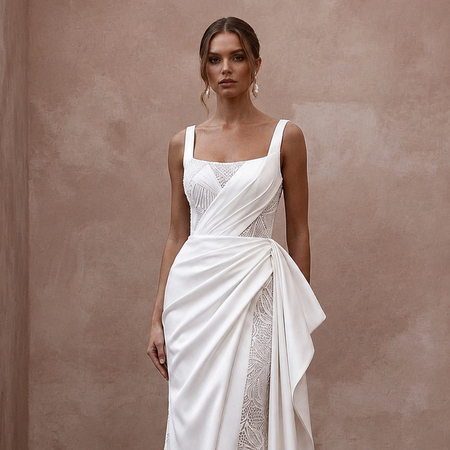 Chic Wedding Dresses with Draped Satin Waistlines