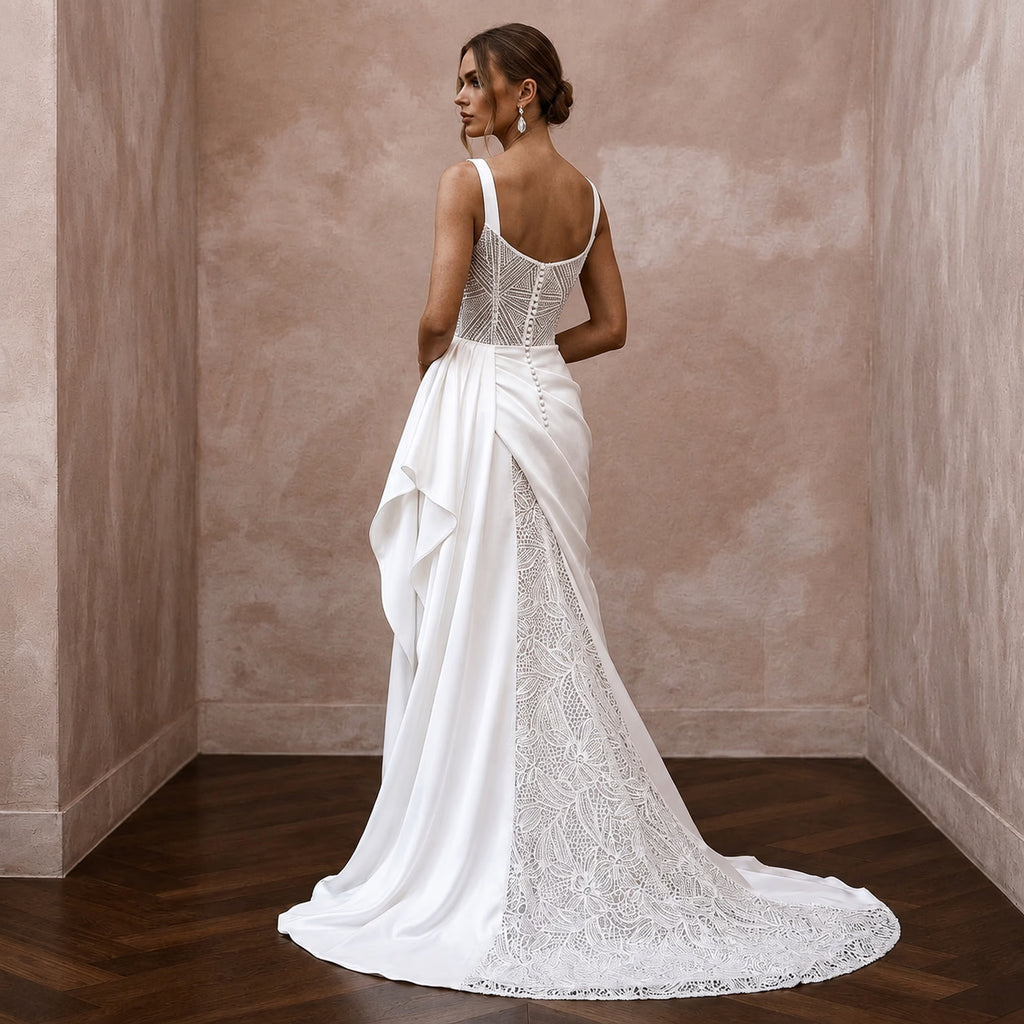 Chic Wedding Dresses with Draped Satin Waistlines - Apparel & Accessories > Clothing > Wedding & Bridal Party Dresses > Wedding Dresses - Mignonette Bridal