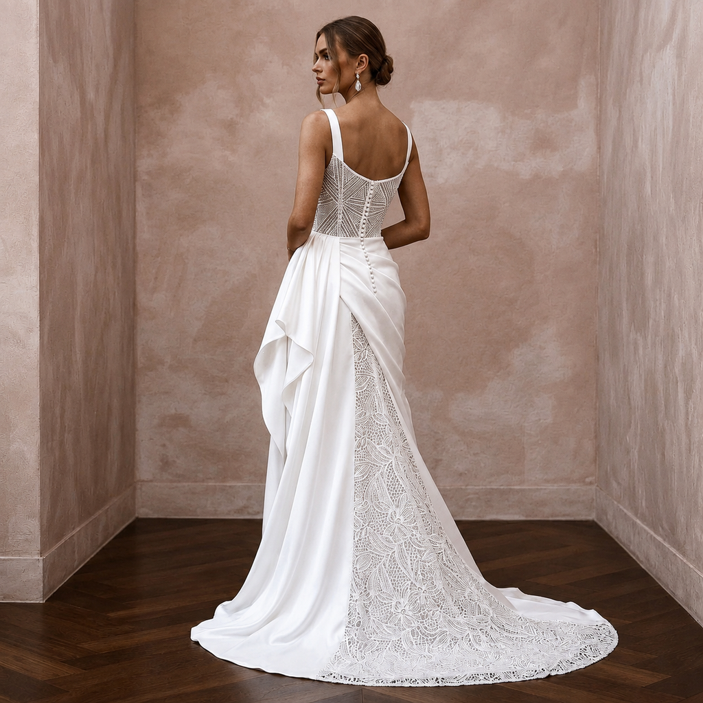 Chic Wedding Dresses with Draped Satin Waistlines