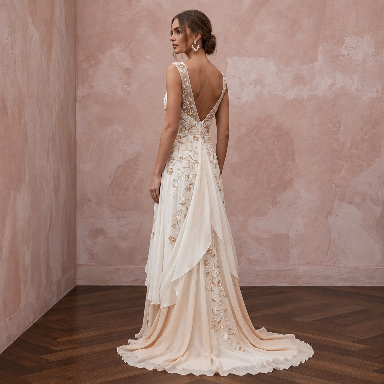 Chiffon Bridal Gown for a Sunset Destination Wedding Secondary image