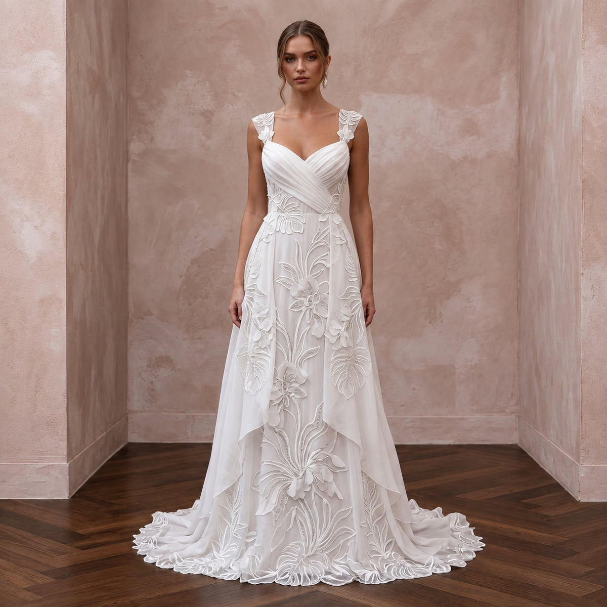 Chiffon Bridal Gown for a Tropical Island Ceremony - Apparel & Accessories > Clothing > Wedding & Bridal Party Dresses > Wedding Dresses - Mignonette Bridal Main image