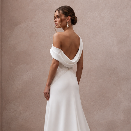 Chiseled Ivory Double Crepe Asymmetric Dress for Gallery Reception