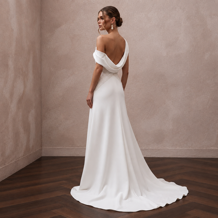 Chiseled Ivory Double Crepe Asymmetric Dress for Gallery Reception