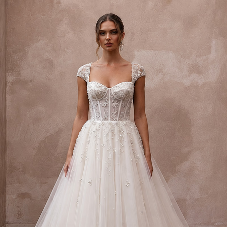 Classic Beaded Tulle Wedding Dress with Ball Gown Silhouette