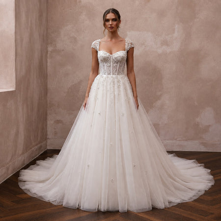 Classic Beaded Tulle Wedding Dress with Ball Gown Silhouette