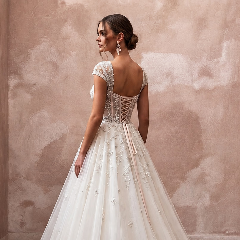 Classic Beaded Tulle Wedding Dress with Ball Gown Silhouette