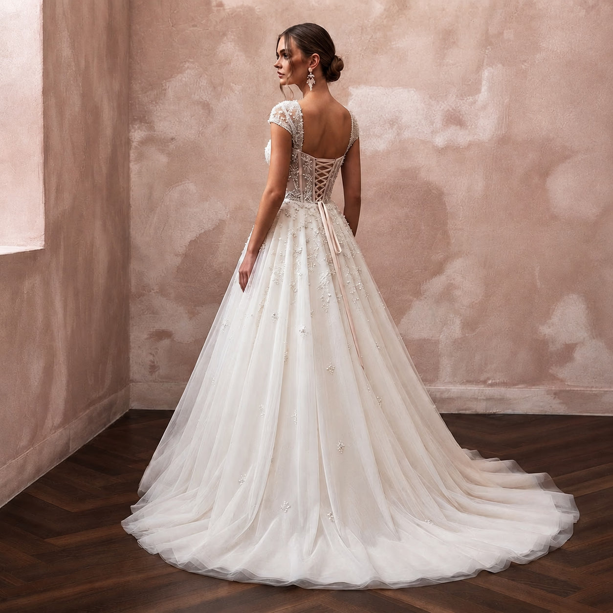 Classic Beaded Tulle Wedding Dress with Ball Gown Silhouette