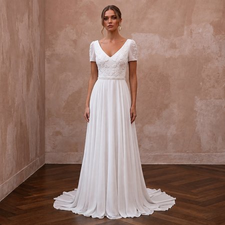 Classic Chiffon A-Line Wedding Dress with Short Sleeves