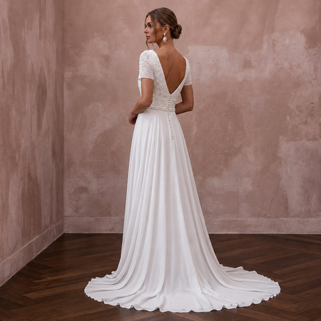 Classic Chiffon A-Line Wedding Dress with Short Sleeves