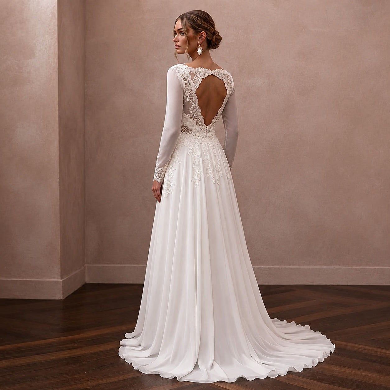 Classic Chiffon Bridal Dress with Long Sleeves and A-Line Silhouette Secondary image