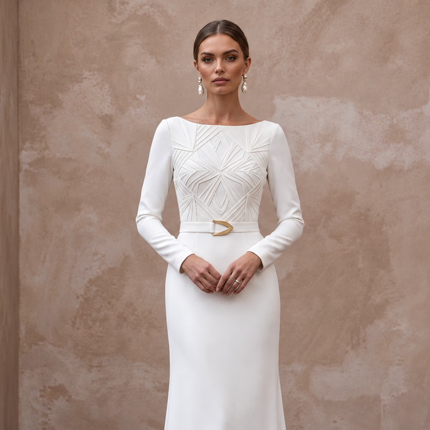 Classic Crepe Bridal Gown for a Mature Bride