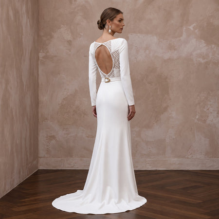 Classic Crepe Bridal Gown for a Mature Bride