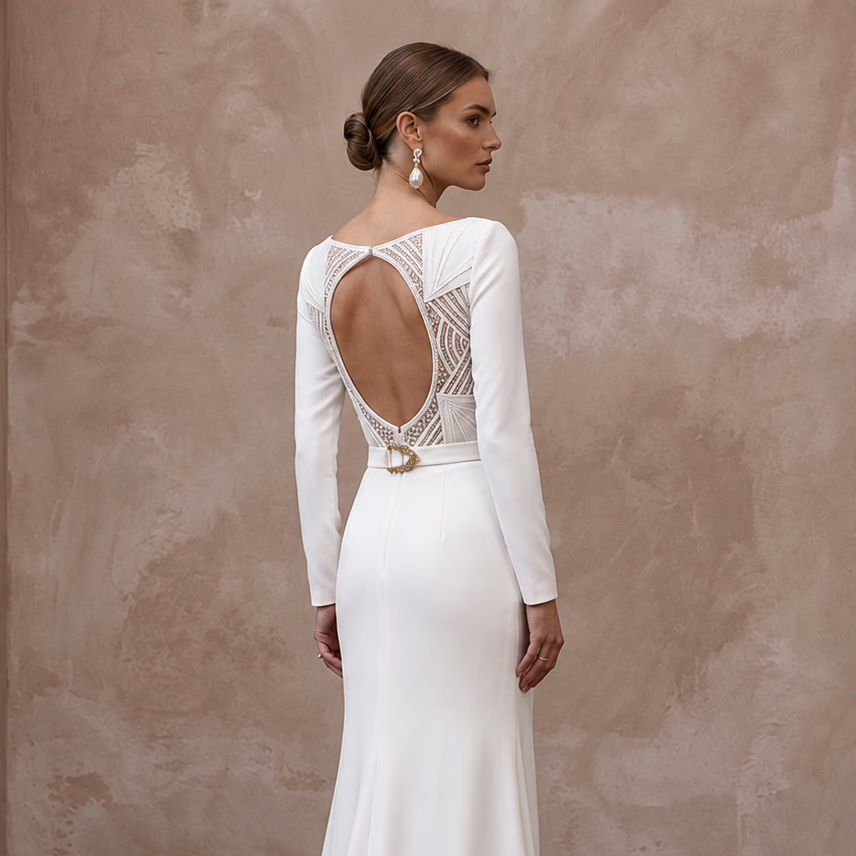 Classic Crepe Bridal Gown for a Mature Bride