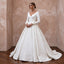 Classic Diamond White Mikado Long Sleeve Ball Gown Wedding Dress for Church