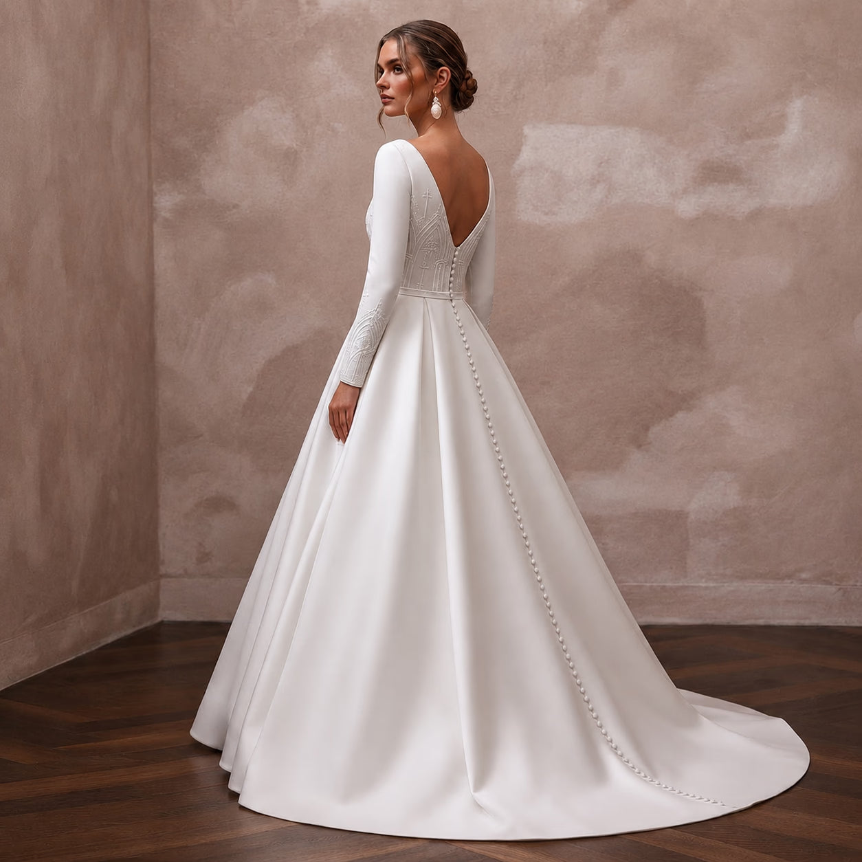 Classic Diamond White Mikado Long Sleeve Ball Gown for Church Secondary image