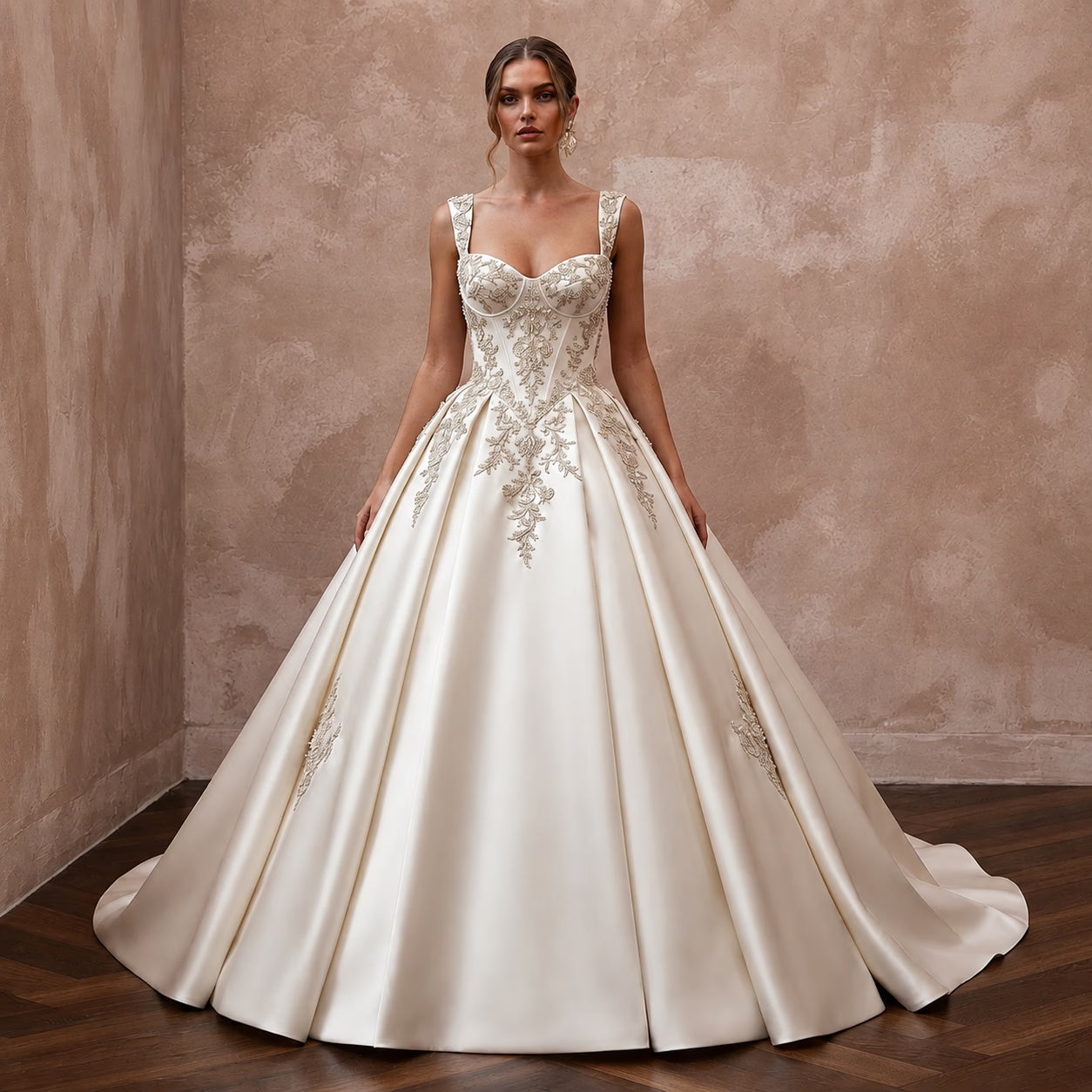 Classic Embroidered Satin Wedding Dress with Ball Gown Silhouette Main image