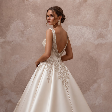 Classic Embroidered Satin Wedding Dress with Ball Gown Silhouette