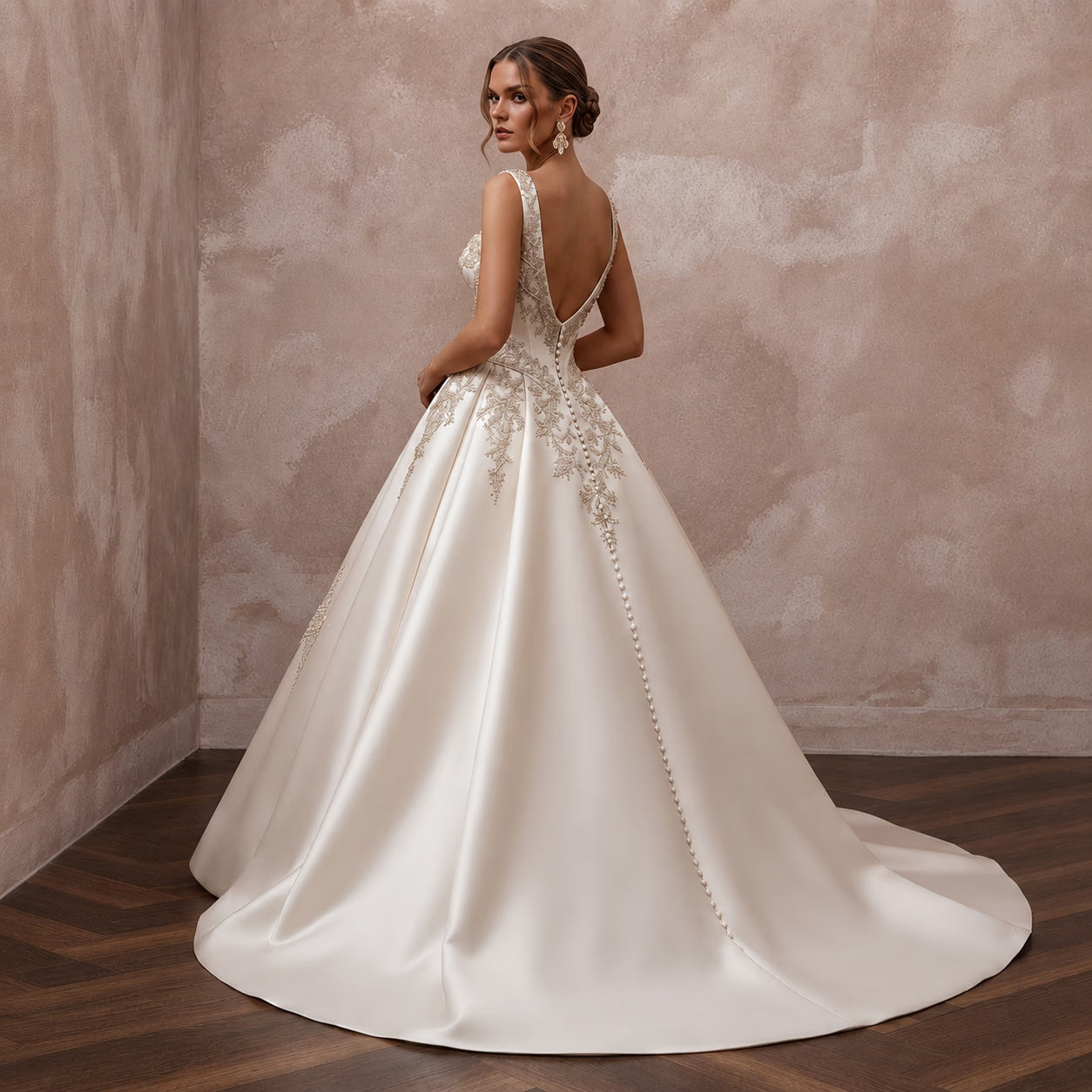 Classic Embroidered Satin Wedding Dress with Ball Gown Silhouette Secondary image
