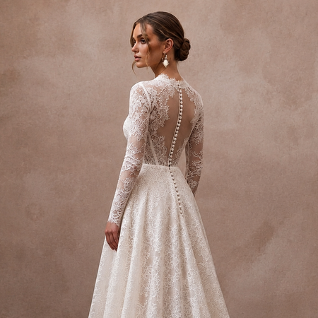Classic Lace A-Line Wedding Dress with Long Sleeves