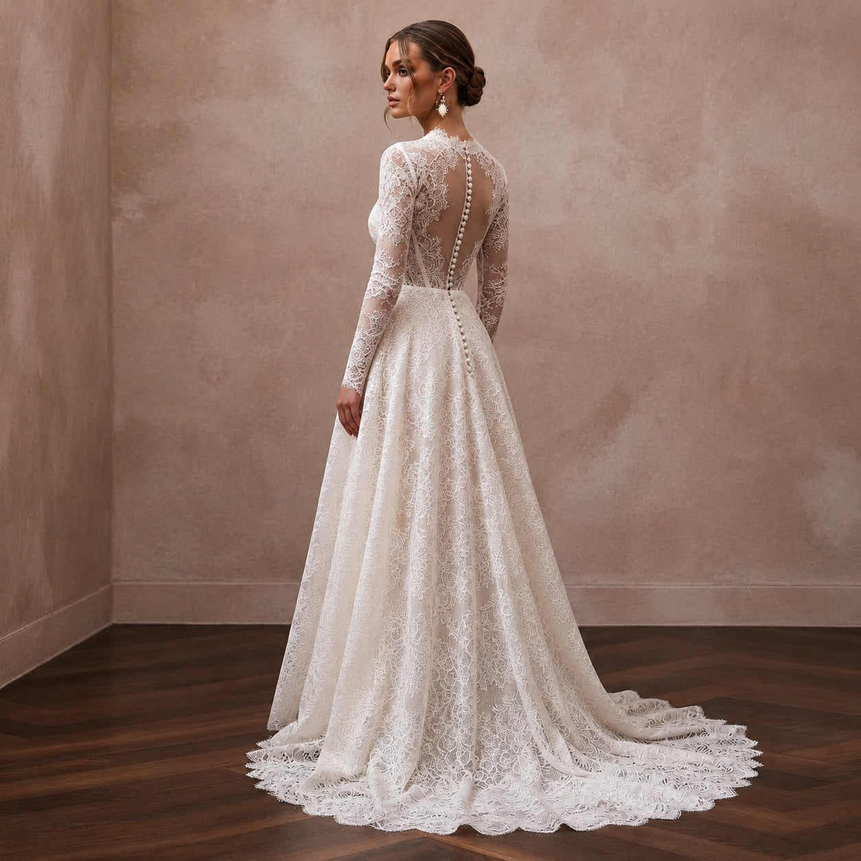Classic Lace A-Line Wedding Dress with Long Sleeves Secondary image