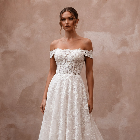 Classic Lace Bridal Dress with Chapel Train for a Vineyard Wedding