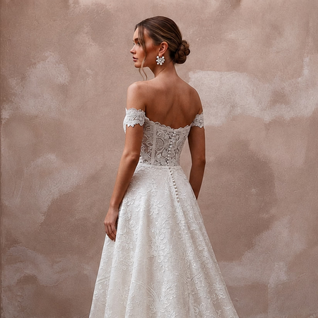 Classic Lace Bridal Dress with Chapel Train for a Vineyard Wedding