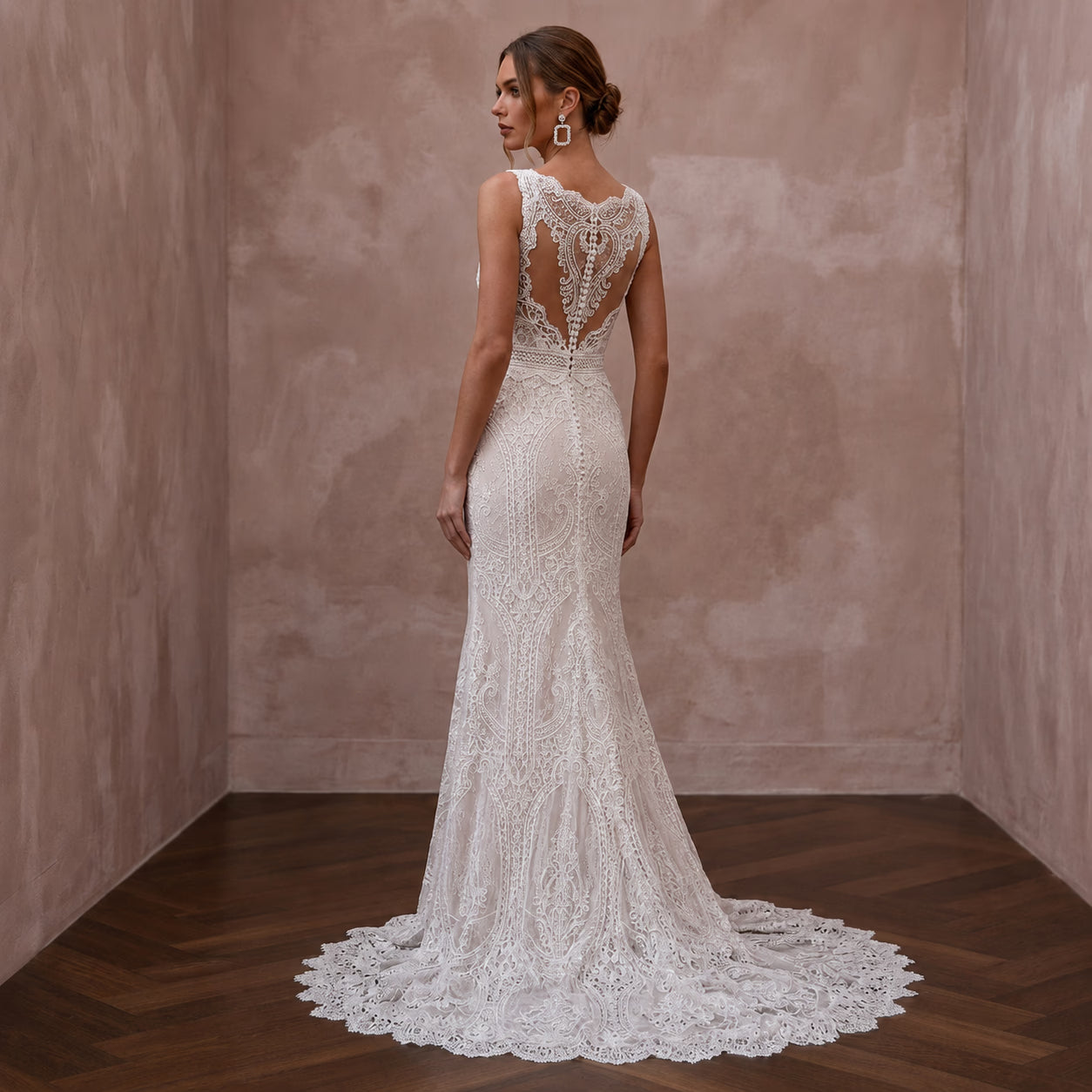 Classic Lace Column Wedding Dress with V-Neck Secondary image