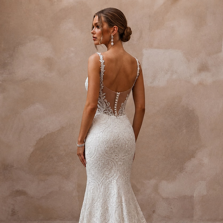 Classic Lace Mermaid Wedding Dress with Beaded Bodice - Apparel & Accessories > Clothing > Wedding & Bridal Party Dresses > Wedding Dresses - Mignonette Bridal