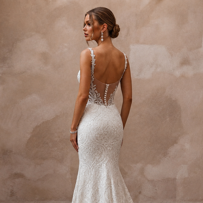 Classic Lace Mermaid Wedding Dress with Beaded Bodice