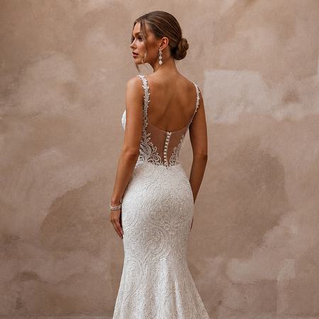 Classic Lace Mermaid Wedding Dress with Beaded Bodice