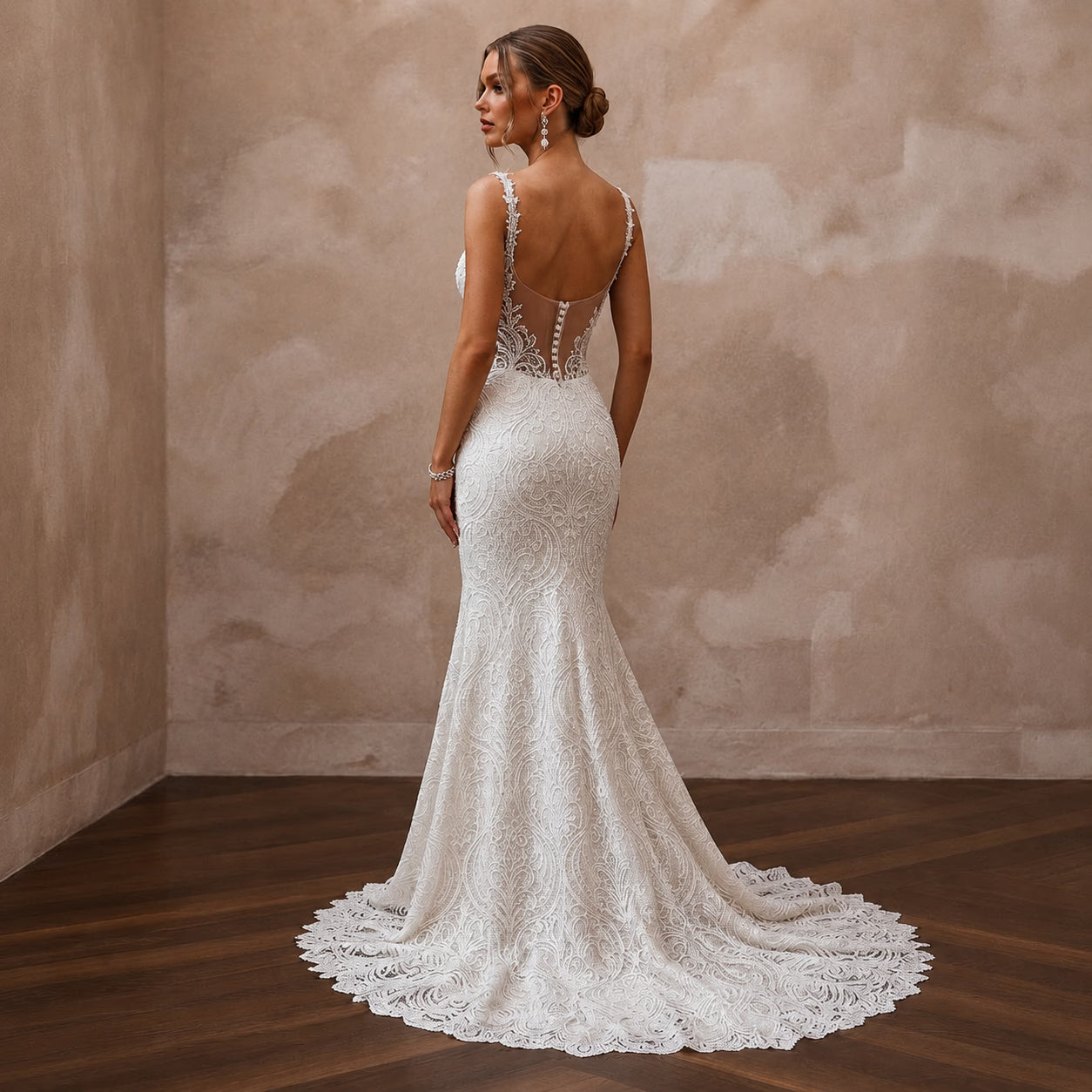 Classic Lace Mermaid Wedding Dress with Beaded Bodice Secondary image