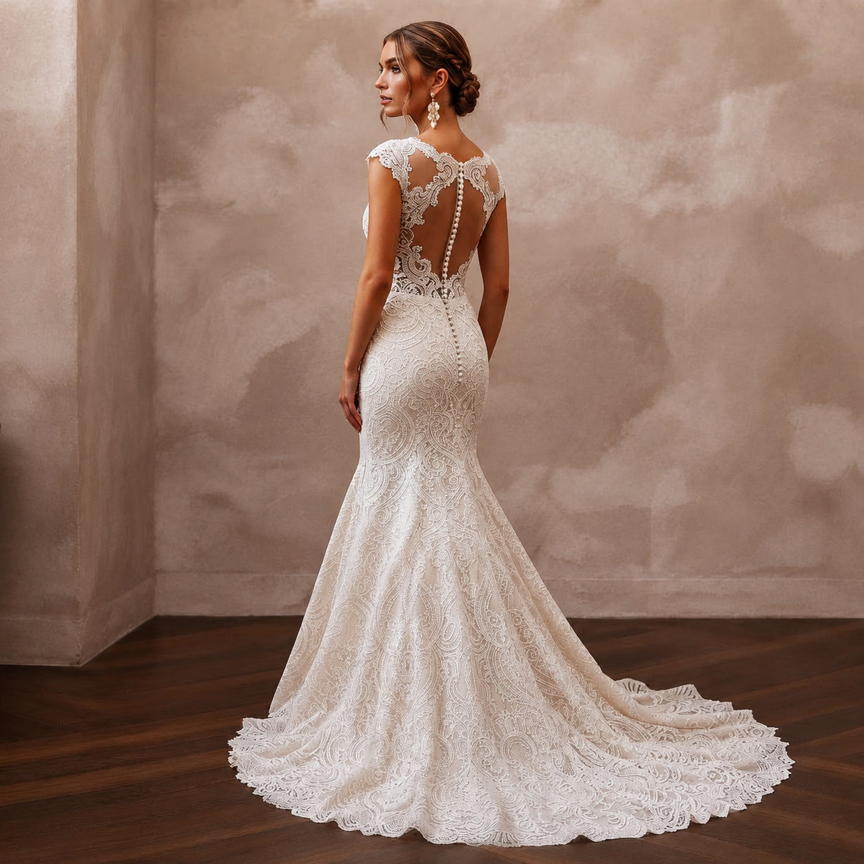 Classic Lace Mermaid Wedding Dress with V-Neck Secondary image
