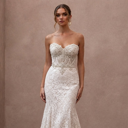 Classic Lace Trumpet Wedding Dress with Beaded Bodice - Apparel & Accessories > Clothing > Wedding & Bridal Party Dresses > Wedding Dresses - Mignonette Bridal